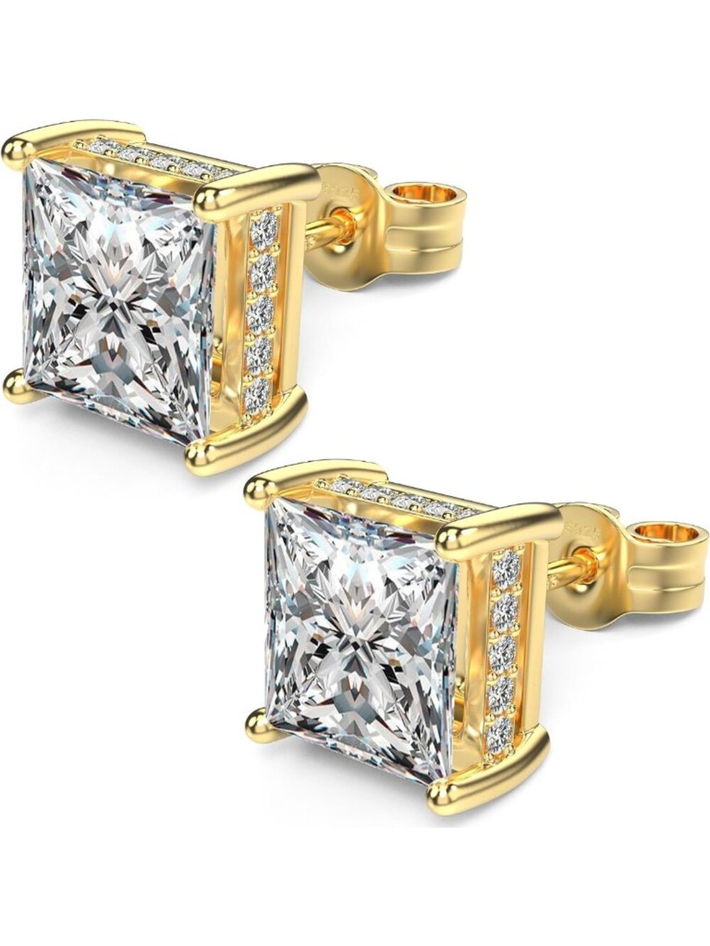 Elegant Princess Cut Square Cubic Zirconia Stud Earrings for Men - Stylish Gift